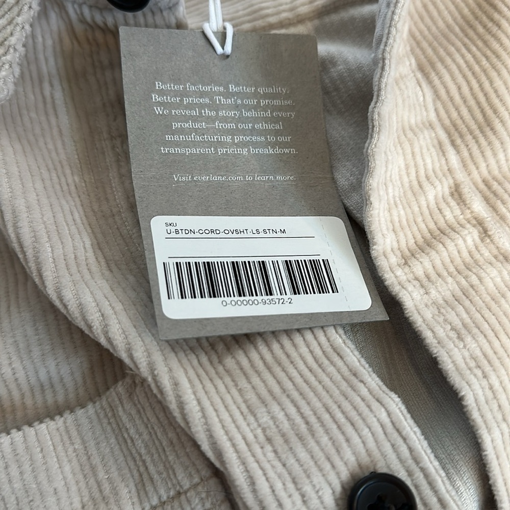 NWT Everlane Men's corduroy overshirt button up cream ivory M E4 everyone - Picture 3 of 5